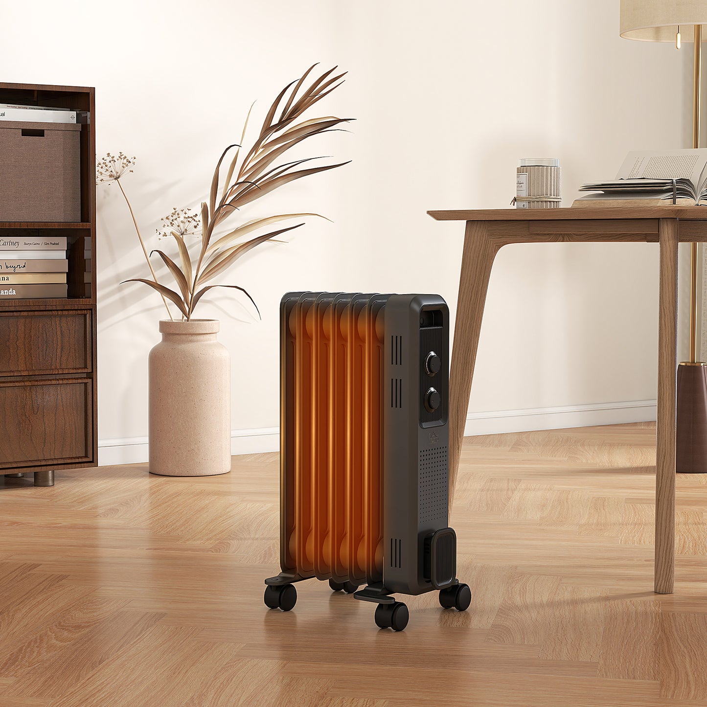 HOMCOM 1500W Oil Filled Radiator, 7 Fin, Portable Electric Heater with 3 Heat Settings, Safety Cut-Off and Wheels in Grey-8